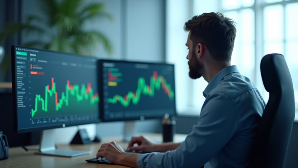 Computer screen showing sentiment analysis dashboard with color-coded sentiment scores and market indicators