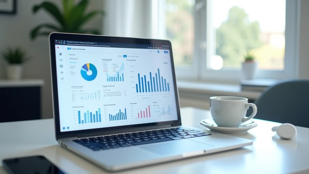 Laptop displaying AI sentiment analysis interface with market data visualization and trading metrics
